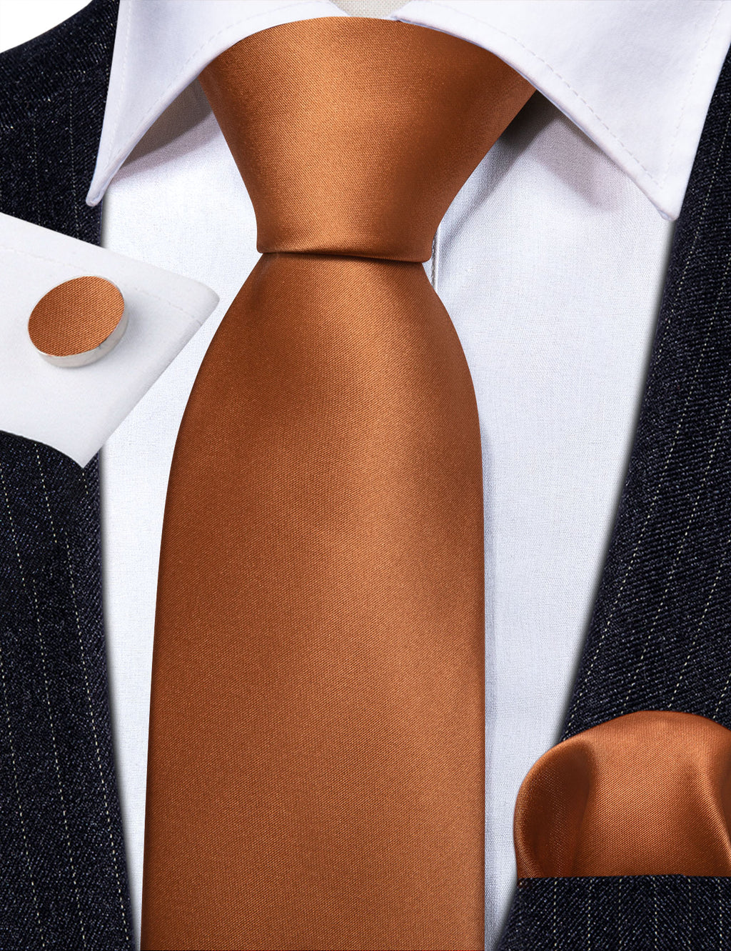 Brown Solid Silk Tie, Pocket Square and Cufflinks Set tie sets    - Sophisticated Gentlemen
