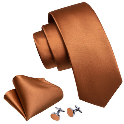 Brown Solid Silk Tie, Pocket Square and Cufflinks Set tie sets    - Sophisticated Gentlemen