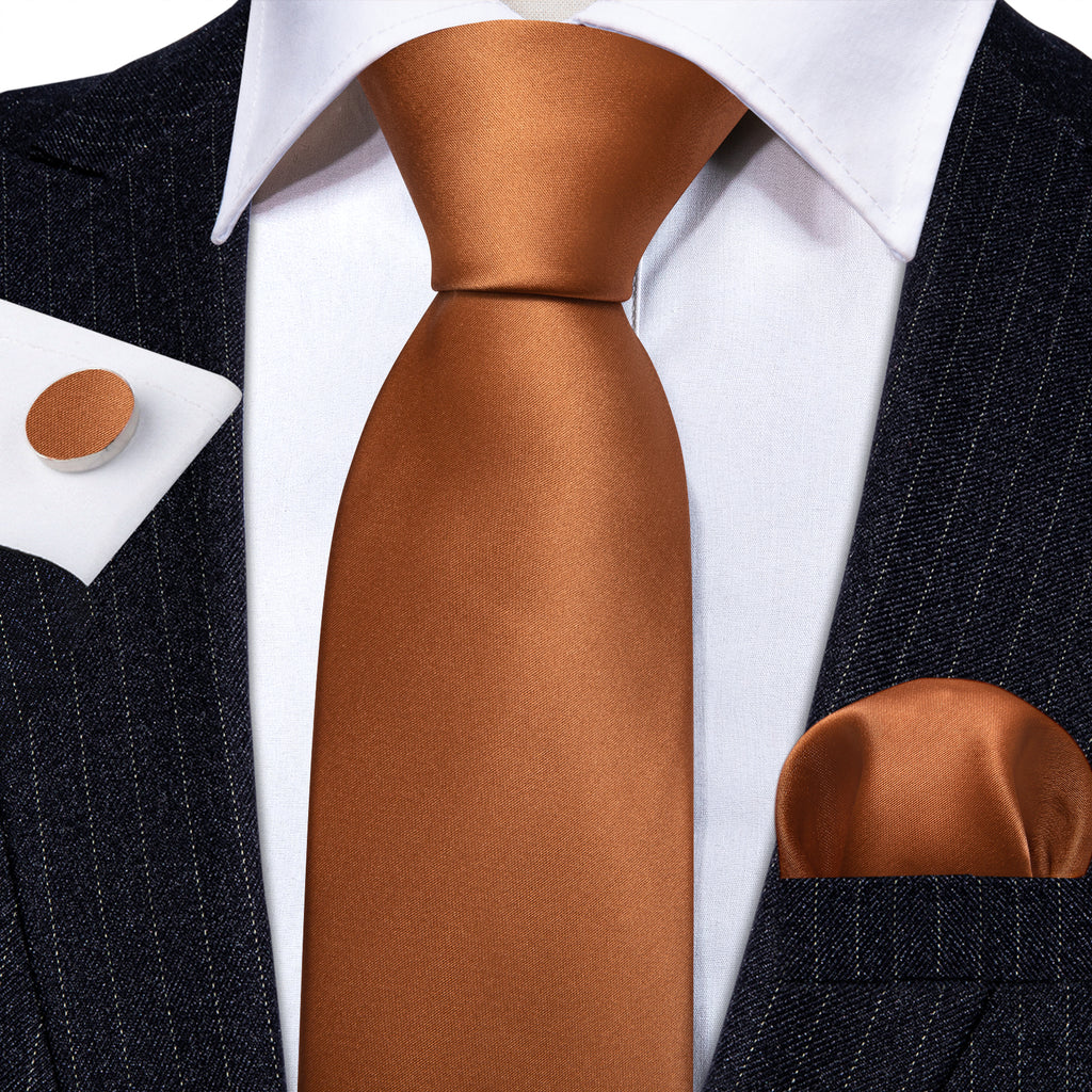 Brown Solid Silk Tie, Pocket Square and Cufflinks Set tie sets    - Sophisticated Gentlemen