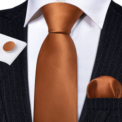 Brown Solid Silk Tie, Pocket Square and Cufflinks Set tie sets    - Sophisticated Gentlemen