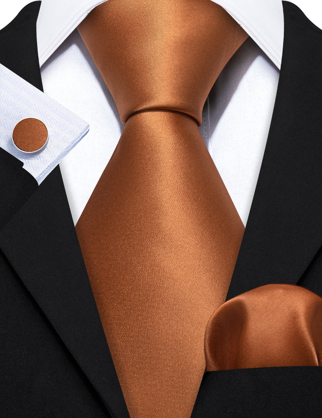 Brown Solid Silk Tie, Pocket Square and Cufflinks Set tie sets    - Sophisticated Gentlemen