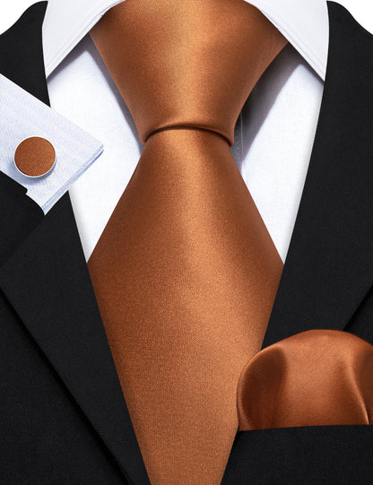 Brown Solid Silk Tie, Pocket Square and Cufflinks Set tie sets    - Sophisticated Gentlemen