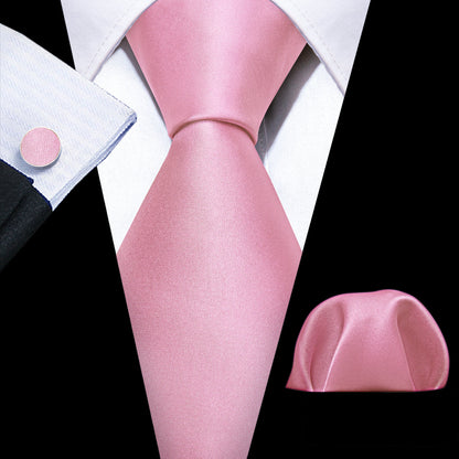 Light Pink Solid Silk Tie, Pocket Square and Cufflinks Set tie sets    - Sophisticated Gentlemen