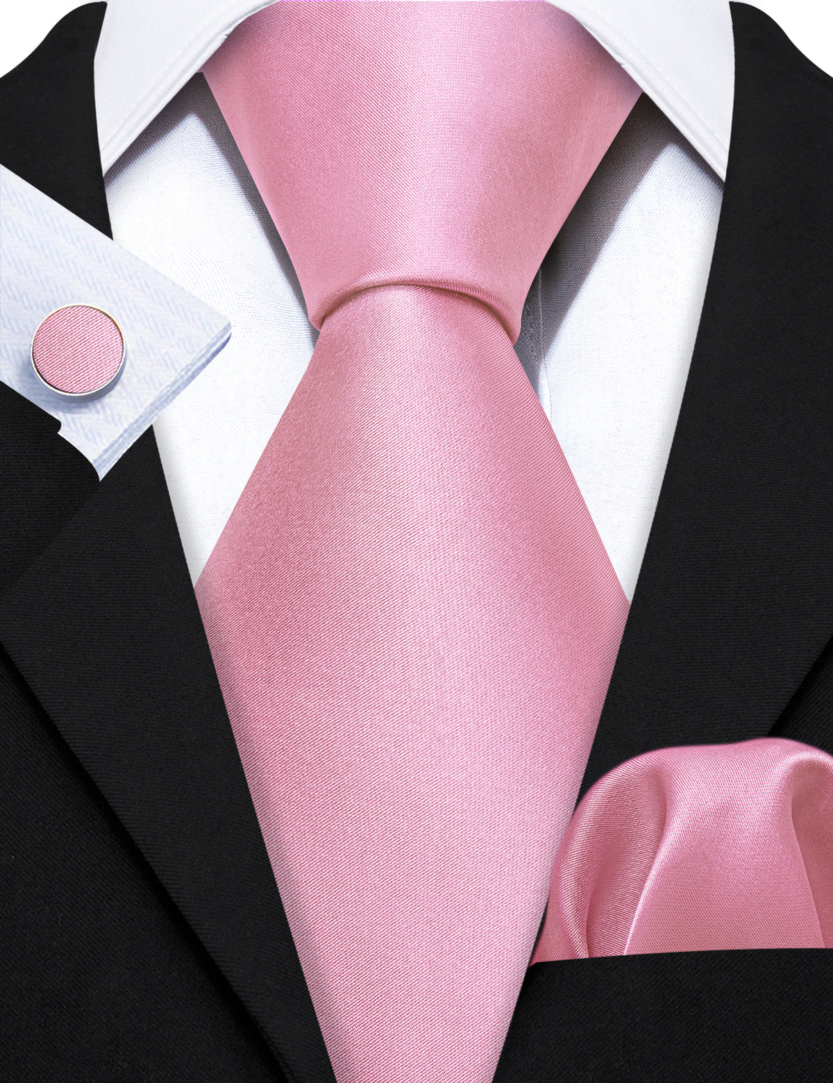 Light Pink Solid Silk Tie, Pocket Square and Cufflinks Set tie sets    - Sophisticated Gentlemen