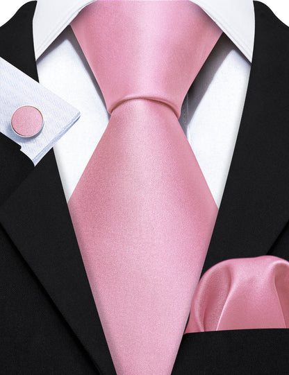 Light Pink Solid Silk Tie, Pocket Square and Cufflinks Set tie sets    - Sophisticated Gentlemen