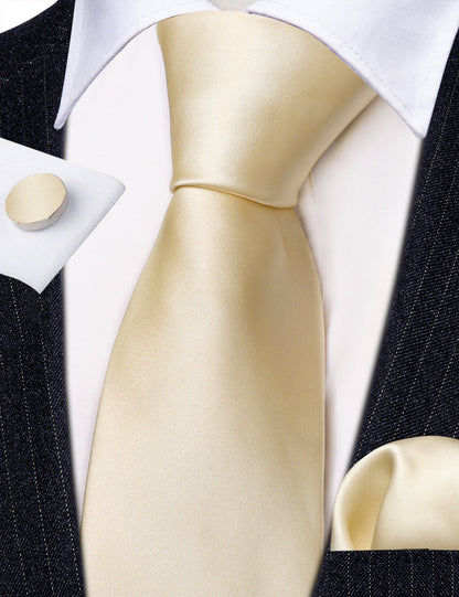 Yellow Solid Silk Tie, Pocket Square and Cufflinks Set tie sets    - Sophisticated Gentlemen