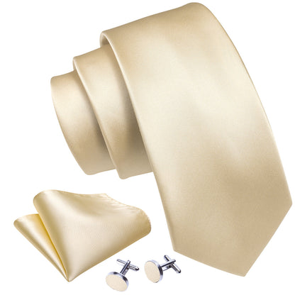 Yellow Solid Silk Tie, Pocket Square and Cufflinks Set tie sets    - Sophisticated Gentlemen