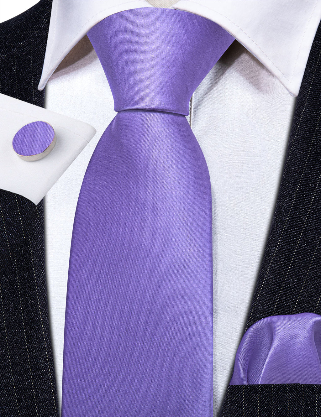 Lavender Purple Solid Silk Tie, Pocket Square and Cufflinks Set tie sets    - Sophisticated Gentlemen