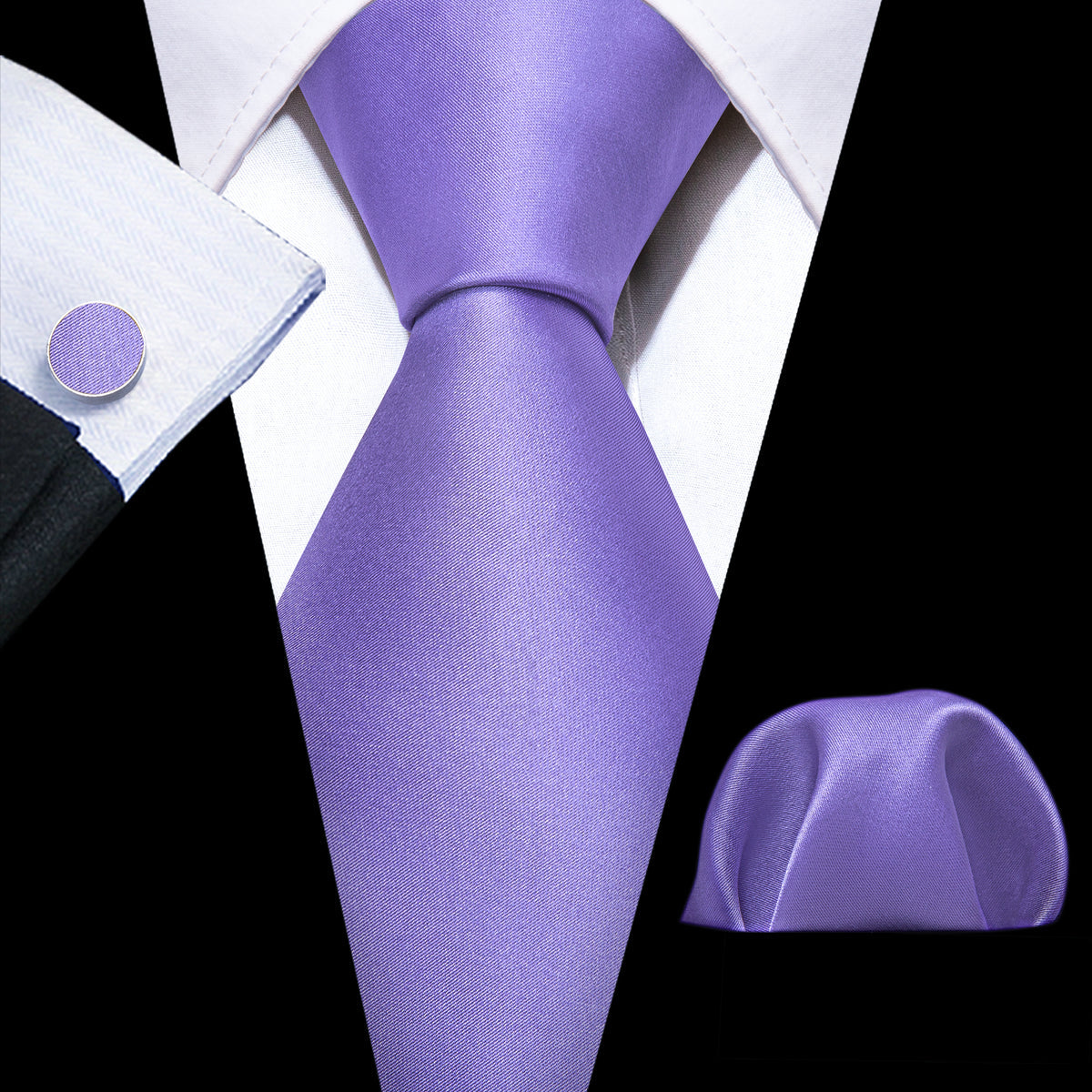 Lavender Purple Solid Silk Tie, Pocket Square and Cufflinks Set tie sets    - Sophisticated Gentlemen