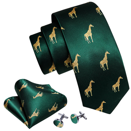Green Gold Giraffe Print Silk Tie, Pocket Square and Cufflinks Set tie sets    - Sophisticated Gentlemen