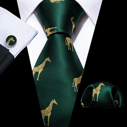 Green Gold Giraffe Print Silk Tie, Pocket Square and Cufflinks Set tie sets    - Sophisticated Gentlemen