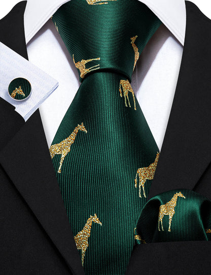 Green Gold Giraffe Print Silk Tie, Pocket Square and Cufflinks Set tie sets    - Sophisticated Gentlemen