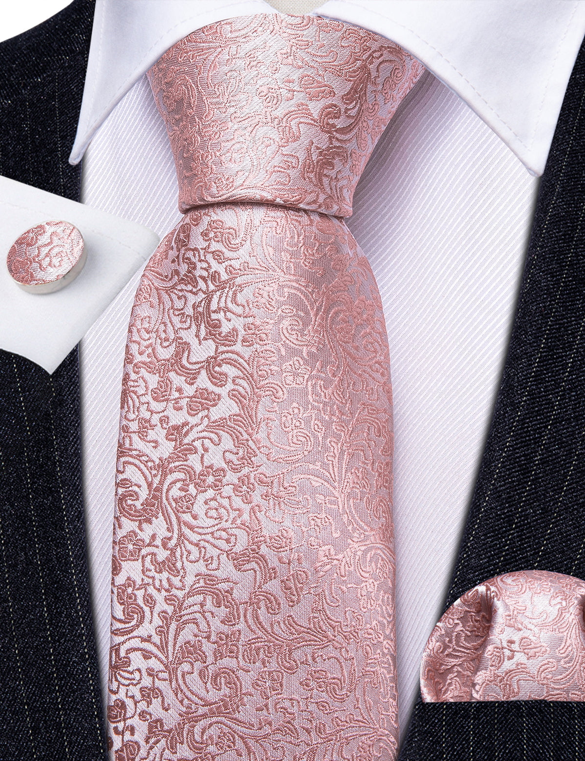 Pink Paisley Tie, Pocket Square and Cufflinks Set tie sets    - Sophisticated Gentlemen