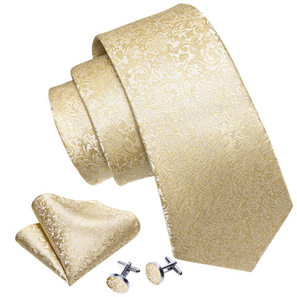 Light Yellow Floral Paisley Tie, Pocket Square and Cufflinks Set tie sets    - Sophisticated Gentlemen