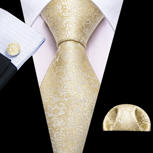 Light Yellow Floral Paisley Tie, Pocket Square and Cufflinks Set tie sets    - Sophisticated Gentlemen