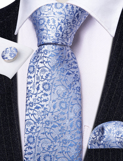 Blue White Paisley Tie, Pocket Square and Cufflinks Set tie sets    - Sophisticated Gentlemen
