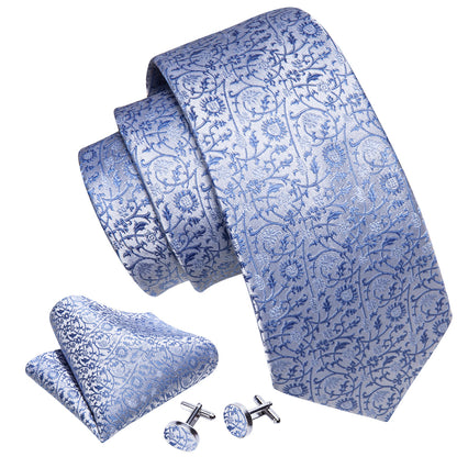Blue White Paisley Tie, Pocket Square and Cufflinks Set tie sets    - Sophisticated Gentlemen