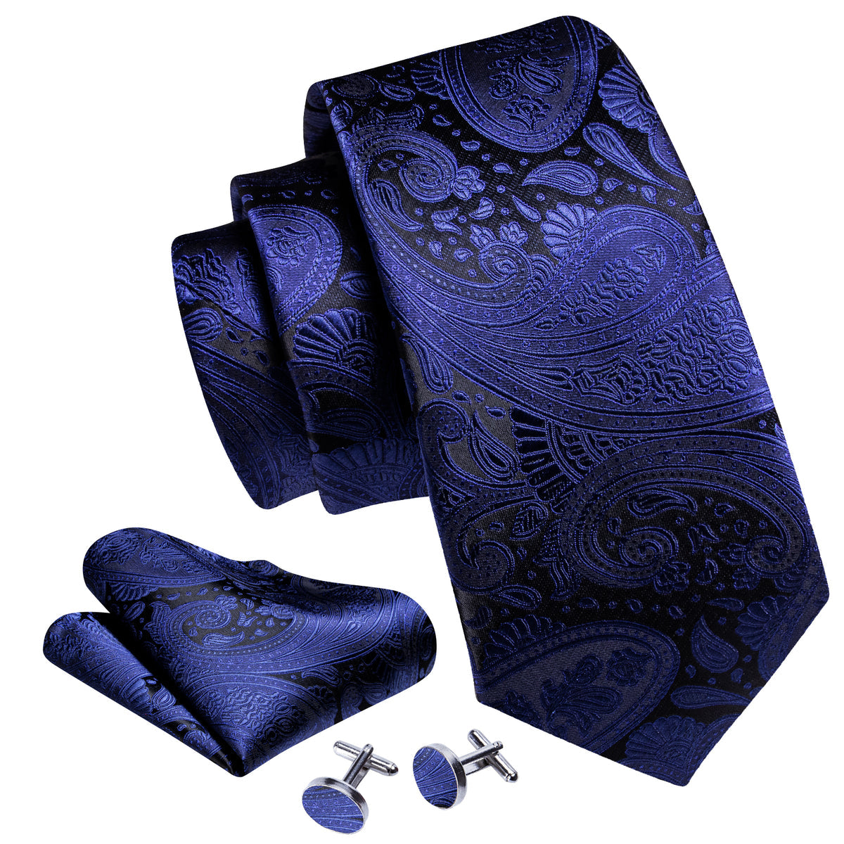 Dark Slate Blue Paisley Silk Tie, Pocket Square and Cufflinks Set tie sets    - Sophisticated Gentlemen