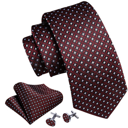 Red White Striped Silk Tie, Pocket Square and Cufflinks Set tie sets    - Sophisticated Gentlemen