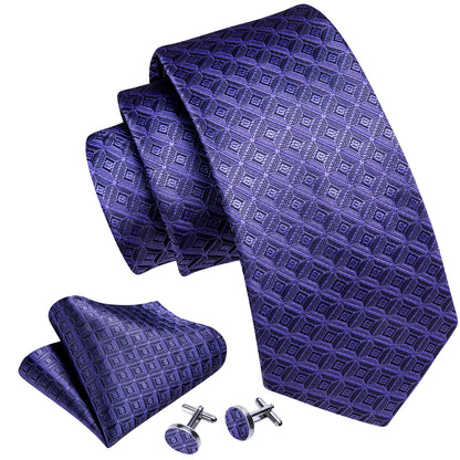 Purple Novelty Plaid Silk Tie, Pocket Square and Cufflinks Set tie sets    - Sophisticated Gentlemen