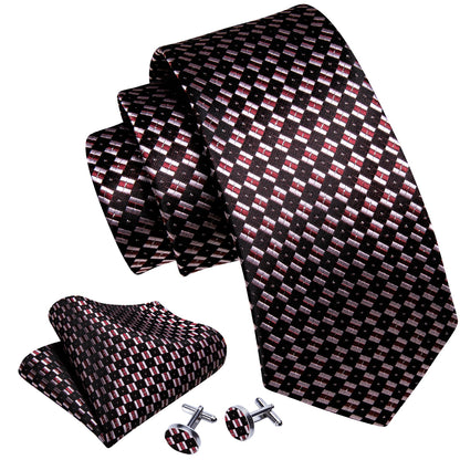 Black Pink Plaid Silk Tie, Pocket Square and Cufflinks Set tie sets    - Sophisticated Gentlemen