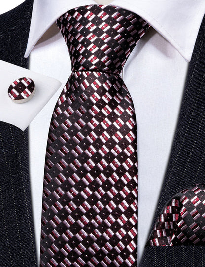 Black Pink Plaid Silk Tie, Pocket Square and Cufflinks Set tie sets    - Sophisticated Gentlemen