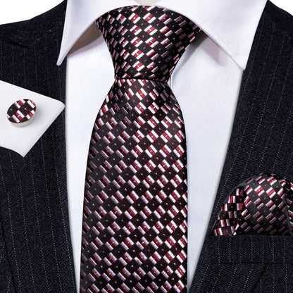 Black Pink Plaid Silk Tie, Pocket Square and Cufflinks Set tie sets    - Sophisticated Gentlemen