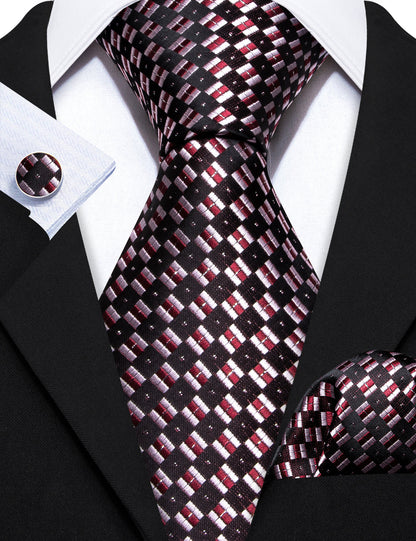 Black Pink Plaid Silk Tie, Pocket Square and Cufflinks Set tie sets    - Sophisticated Gentlemen