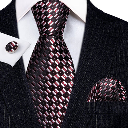 Black Pink Plaid Silk Tie, Pocket Square and Cufflinks Set tie sets    - Sophisticated Gentlemen