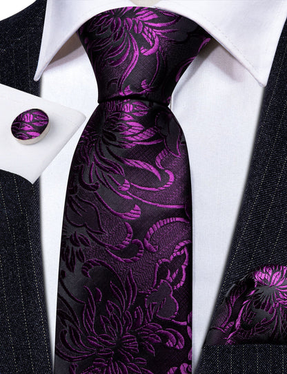 Purple Black Paisley Silk Tie, Pocket Square and Cufflinks Set tie sets    - Sophisticated Gentlemen