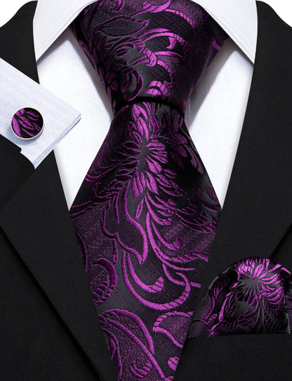 Purple Black Paisley Silk Tie, Pocket Square and Cufflinks Set tie sets    - Sophisticated Gentlemen