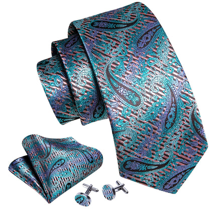 Shining Blue Purple Paisley Tie, Pocket Square and Cufflinks Set tie sets    - Sophisticated Gentlemen