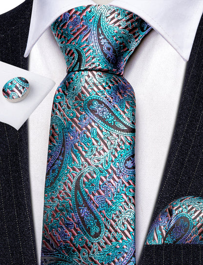 Shining Blue Purple Paisley Tie, Pocket Square and Cufflinks Set tie sets    - Sophisticated Gentlemen