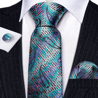 Shining Blue Purple Paisley Tie, Pocket Square and Cufflinks Set tie sets    - Sophisticated Gentlemen