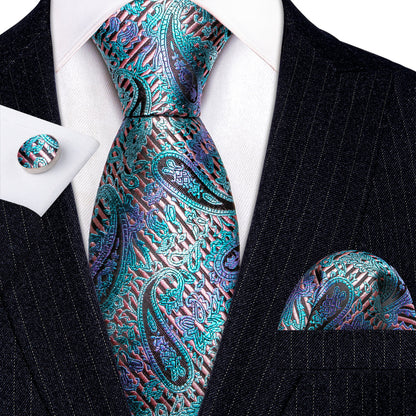 Shining Blue Purple Paisley Tie, Pocket Square and Cufflinks Set tie sets    - Sophisticated Gentlemen