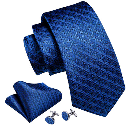 Blue Novelty Plaid Silk Tie, Pocket Square and Cufflinks Set tie sets    - Sophisticated Gentlemen