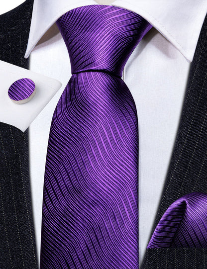 Deep Purple Solid Silk Tie, Pocket Square and Cufflinks Set tie sets    - Sophisticated Gentlemen