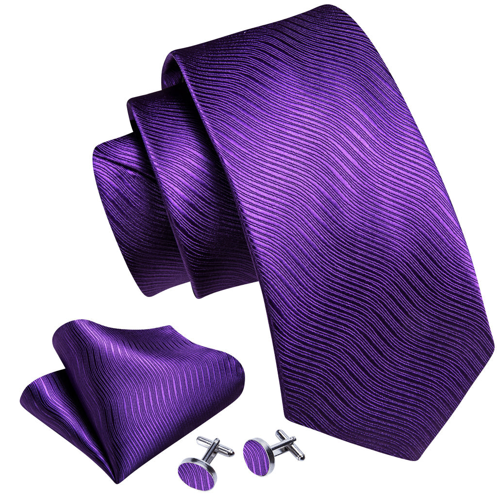 Deep Purple Solid Silk Tie, Pocket Square and Cufflinks Set tie sets    - Sophisticated Gentlemen