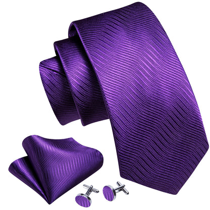Deep Purple Solid Silk Tie, Pocket Square and Cufflinks Set tie sets    - Sophisticated Gentlemen