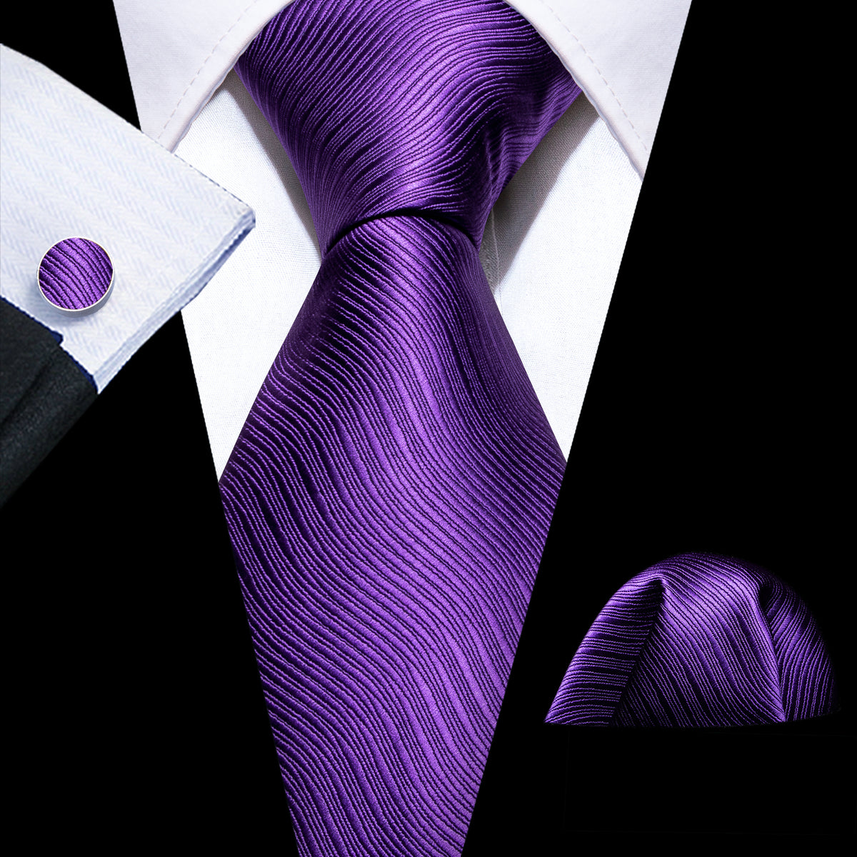 Deep Purple Solid Silk Tie, Pocket Square and Cufflinks Set tie sets    - Sophisticated Gentlemen