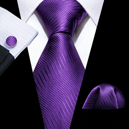 Deep Purple Solid Silk Tie, Pocket Square and Cufflinks Set tie sets    - Sophisticated Gentlemen