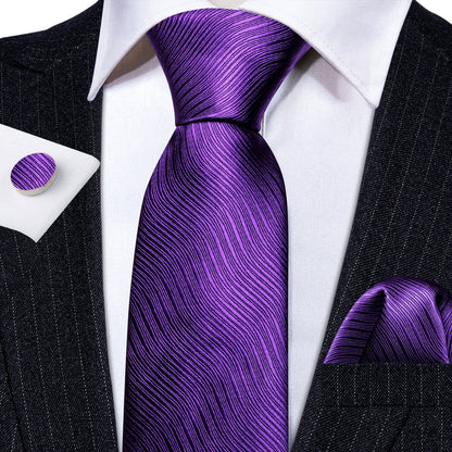 Deep Purple Solid Silk Tie, Pocket Square and Cufflinks Set tie sets    - Sophisticated Gentlemen