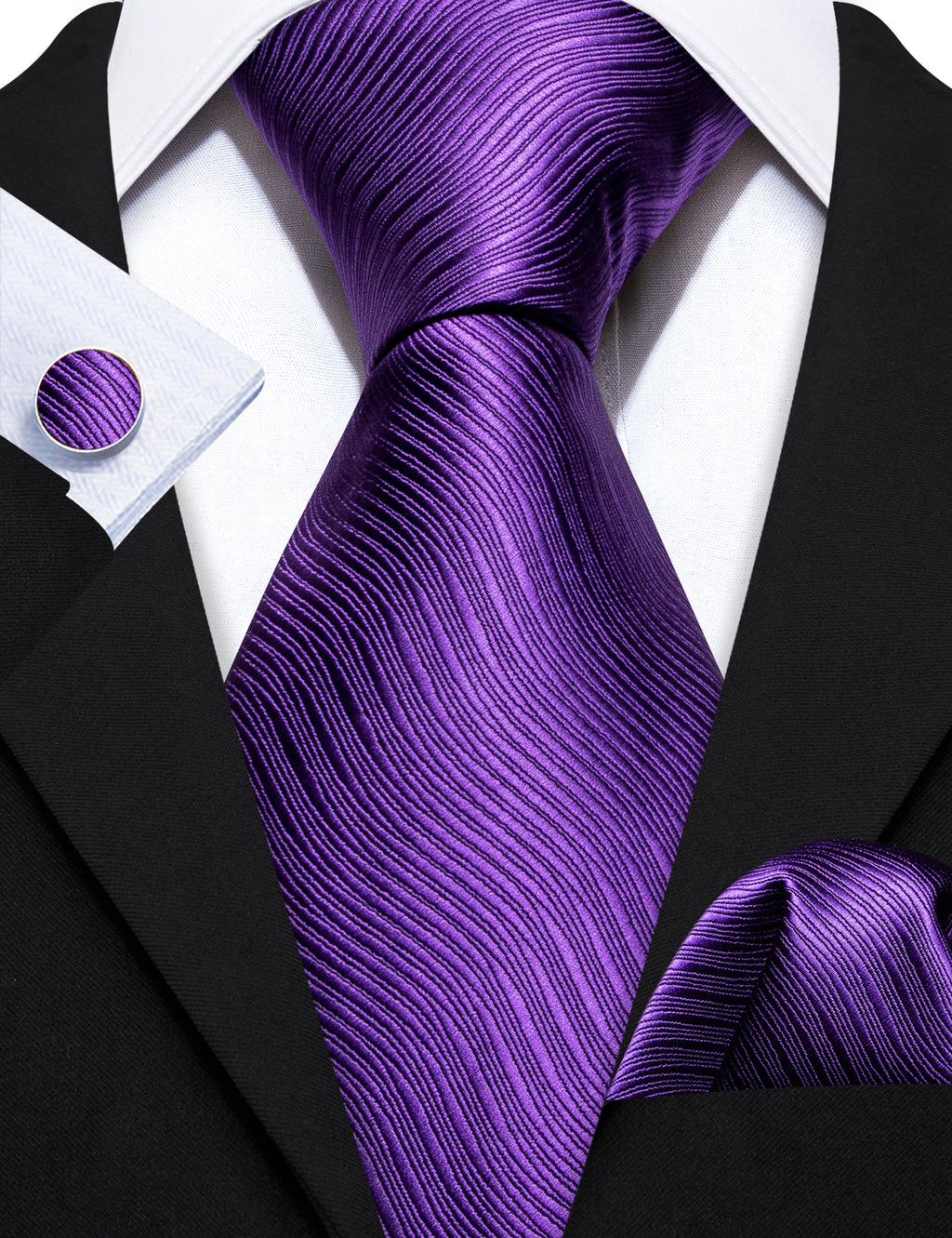 Deep Purple Solid Silk Tie, Pocket Square and Cufflinks Set tie sets    - Sophisticated Gentlemen