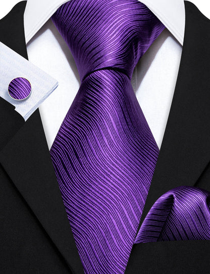 Deep Purple Solid Silk Tie, Pocket Square and Cufflinks Set tie sets    - Sophisticated Gentlemen
