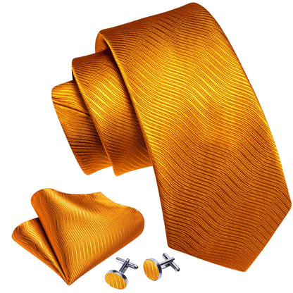 Bright Orange Solid Silk Tie, Pocket Square and Cufflinks Set tie sets    - Sophisticated Gentlemen