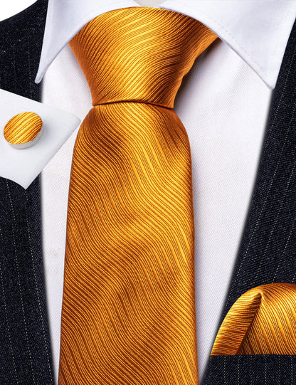 Bright Orange Solid Silk Tie, Pocket Square and Cufflinks Set tie sets    - Sophisticated Gentlemen