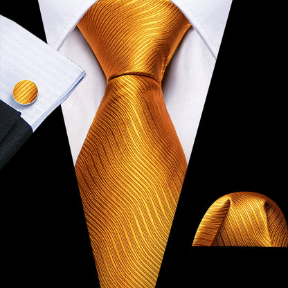 Bright Orange Solid Silk Tie, Pocket Square and Cufflinks Set tie sets    - Sophisticated Gentlemen