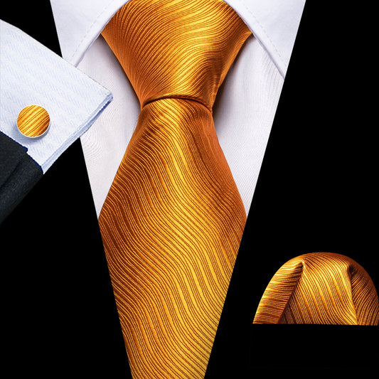 Bright Orange Solid Silk Tie, Pocket Square and Cufflinks Set tie sets    - Sophisticated Gentlemen