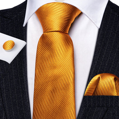 Bright Orange Solid Silk Tie, Pocket Square and Cufflinks Set tie sets    - Sophisticated Gentlemen