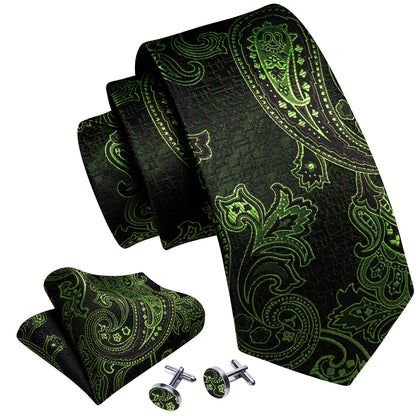 Green Brown Paisley Silk Tie, Pocket Square and Cufflinks Set tie sets    - Sophisticated Gentlemen